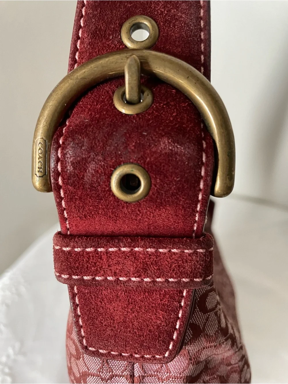 Vintage Coach Soho Mini Signature Hobo Bag Burgundy Canvas Suede Y2K 6351 - Picture 14 of 14